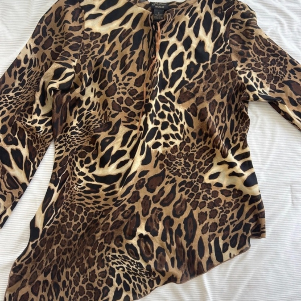 Milano Brown and Black Leopard Print Long Sleeve Blouse